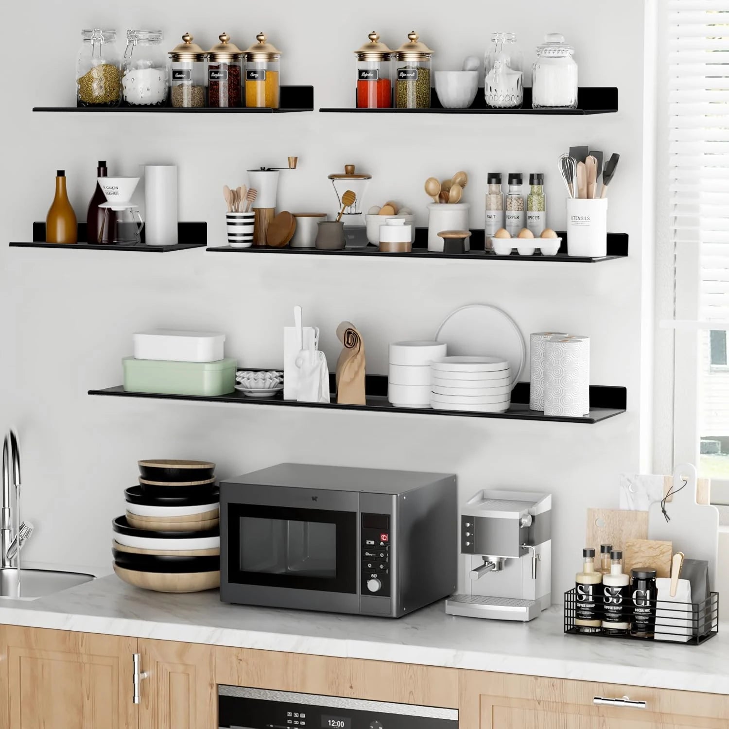 No - Drill Floating Wall Shelves – Bathroom & Kitchen Storage Organizer for Home Decor - Moon & Wall