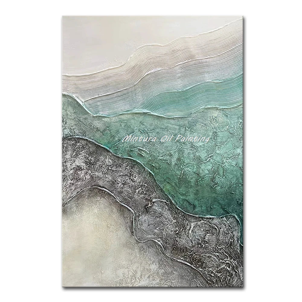 Peinture à l’huile de court de tennis verte abstraite peinte à la main Mintura - Toile d’art de couteau 3D moderne pour la décoration intérieure - Moon & Wall