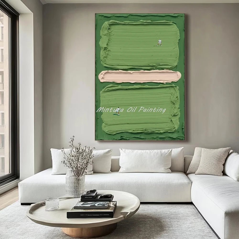 Peinture à l’huile de court de tennis verte abstraite peinte à la main Mintura - Toile d’art de couteau 3D moderne pour la décoration intérieure - Moon & Wall