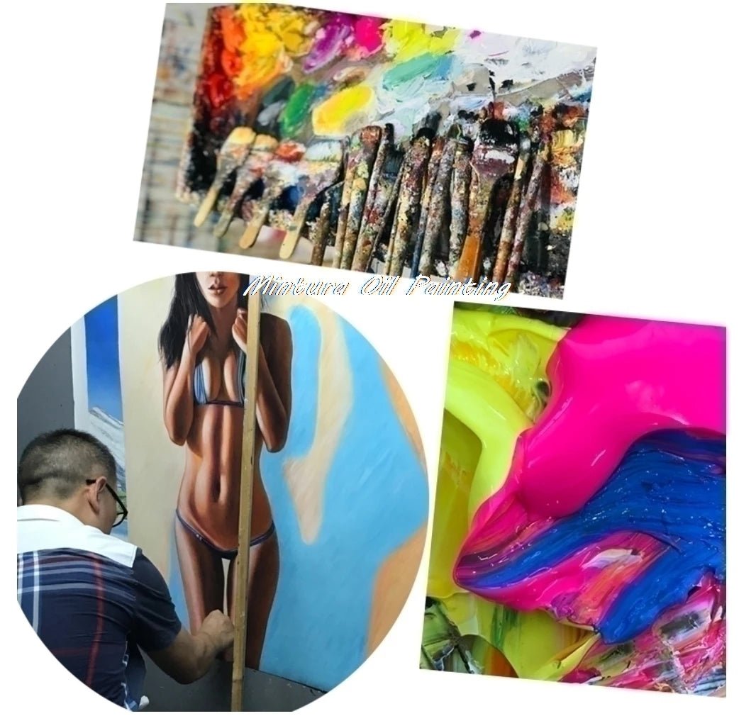 Peinture à l’huile de court de tennis verte abstraite peinte à la main Mintura - Toile d’art de couteau 3D moderne pour la décoration intérieure - Moon & Wall