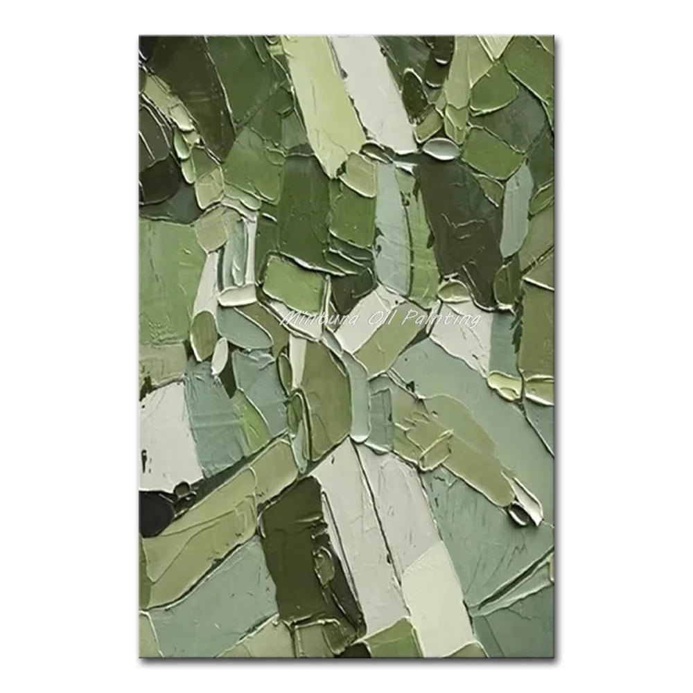 Peinture à l’huile de court de tennis verte abstraite peinte à la main Mintura - Toile d’art de couteau 3D moderne pour la décoration intérieure - Moon & Wall