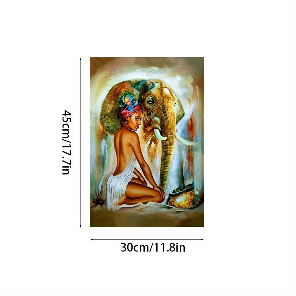 Tribu ethnique africaine Femme noire et éléphant Décoration de chambre d'art mural, décoration murale en toile, affiche d'art vintage, décoration de salle de bain, décoration de bureau, cadeau idéal pour le couloir du - Moon & Wall
