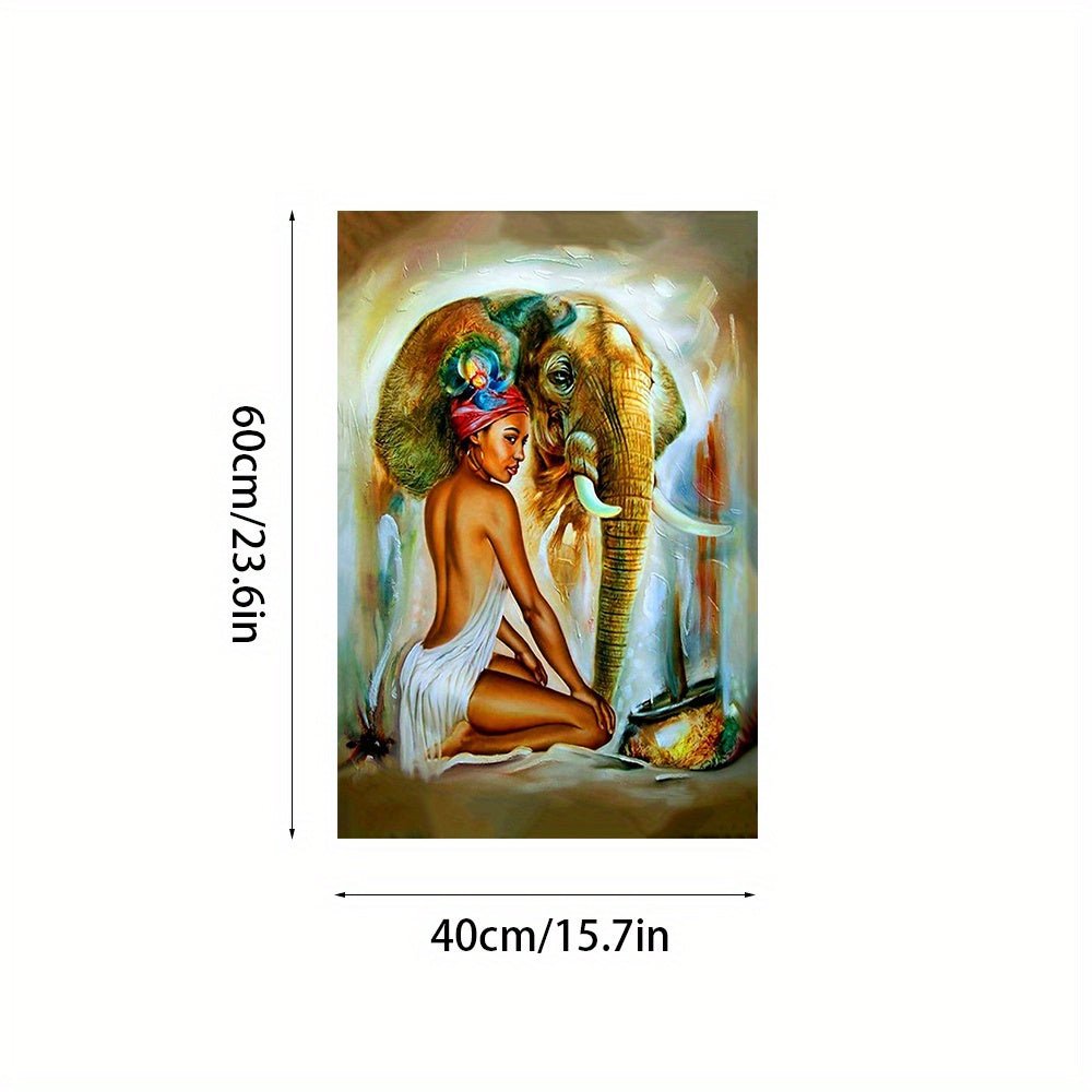 Tribu ethnique africaine Femme noire et éléphant Décoration de chambre d'art mural, décoration murale en toile, affiche d'art vintage, décoration de salle de bain, décoration de bureau, cadeau idéal pour le couloir du - Moon & Wall