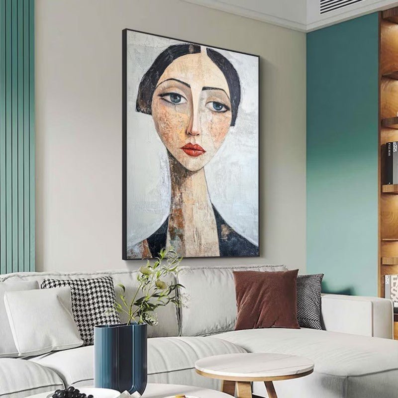 Vintage Abstract Female Portraito Hand - Painted Oil Painting Modern Art Home Living Room Bedroom Bathroom Canvas Wall Art Decor - Moon & Wall