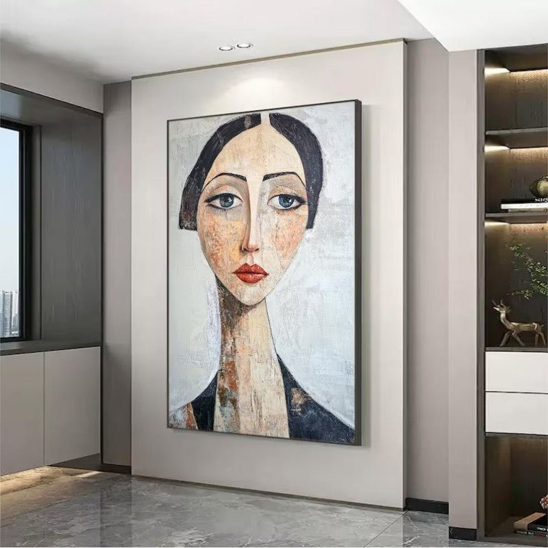 Vintage Abstract Female Portraito Hand - Painted Oil Painting Modern Art Home Living Room Bedroom Bathroom Canvas Wall Art Decor - Moon & Wall