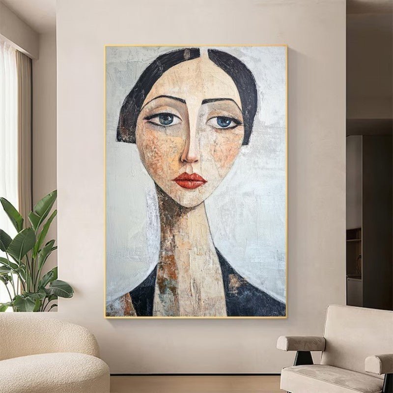 Vintage Abstract Female Portraito Hand - Painted Oil Painting Modern Art Home Living Room Bedroom Bathroom Canvas Wall Art Decor - Moon & Wall
